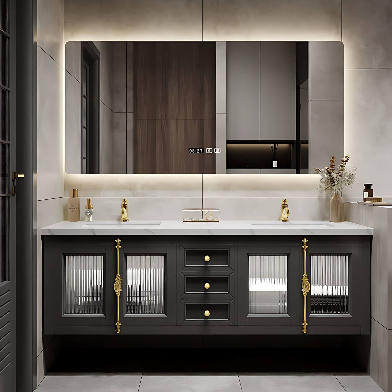 56"- 78" High-end Double Sink Bathroom Vanity with Sense of Atmosphere ...