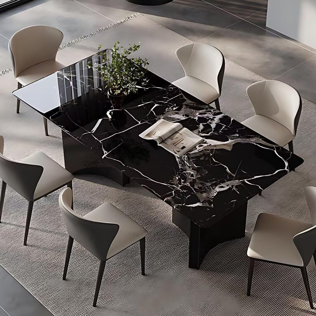 55.11"-70.86"Modern Black Marble Dining Table Set with 6 Chairs – High QLO