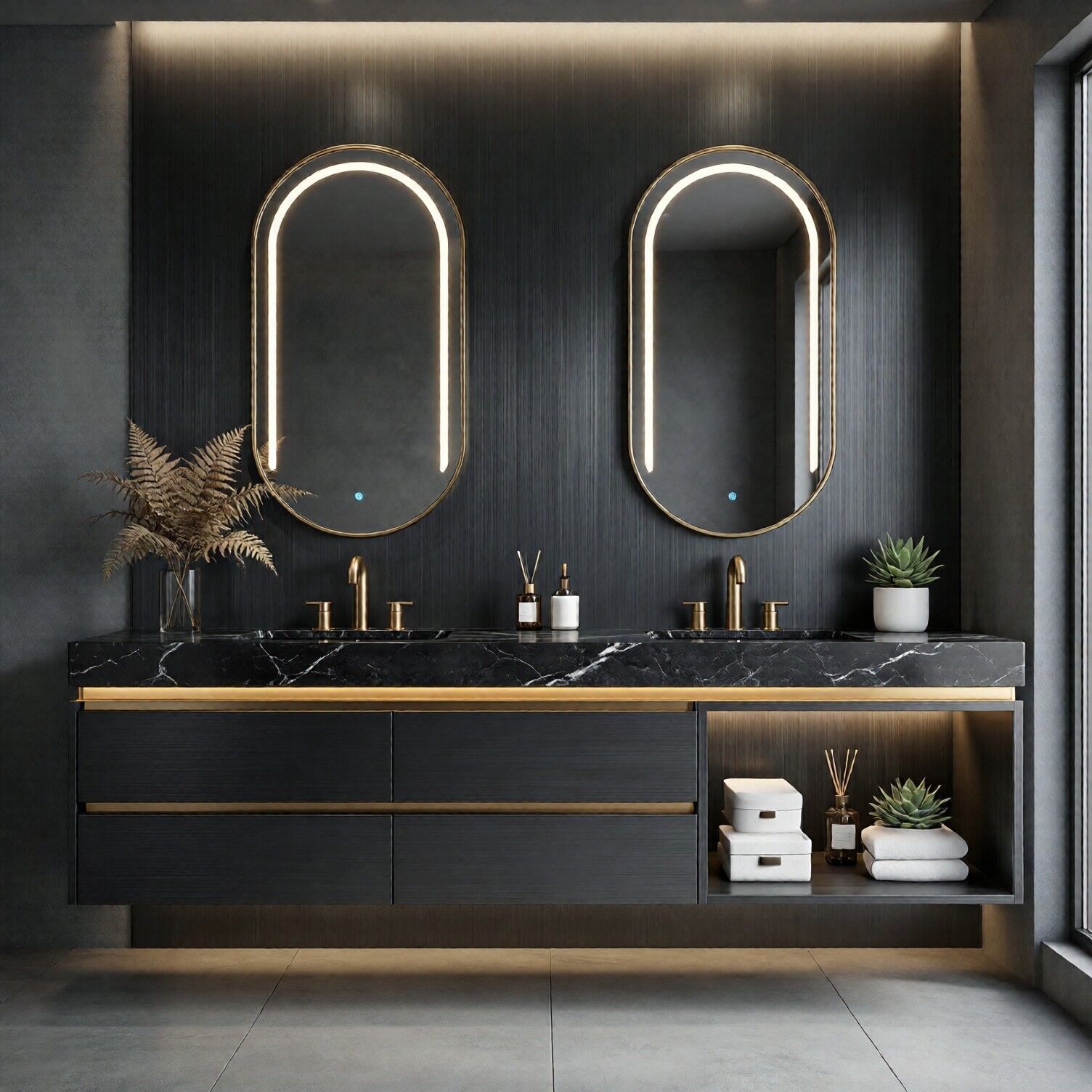 84'' Modern Bathroom Vanity with Double Sinks Includes Open Storage