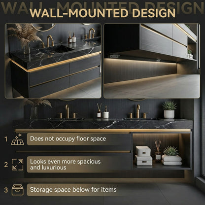 84'' Modern Bathroom Vanity with Double Sinks Includes Open Storage