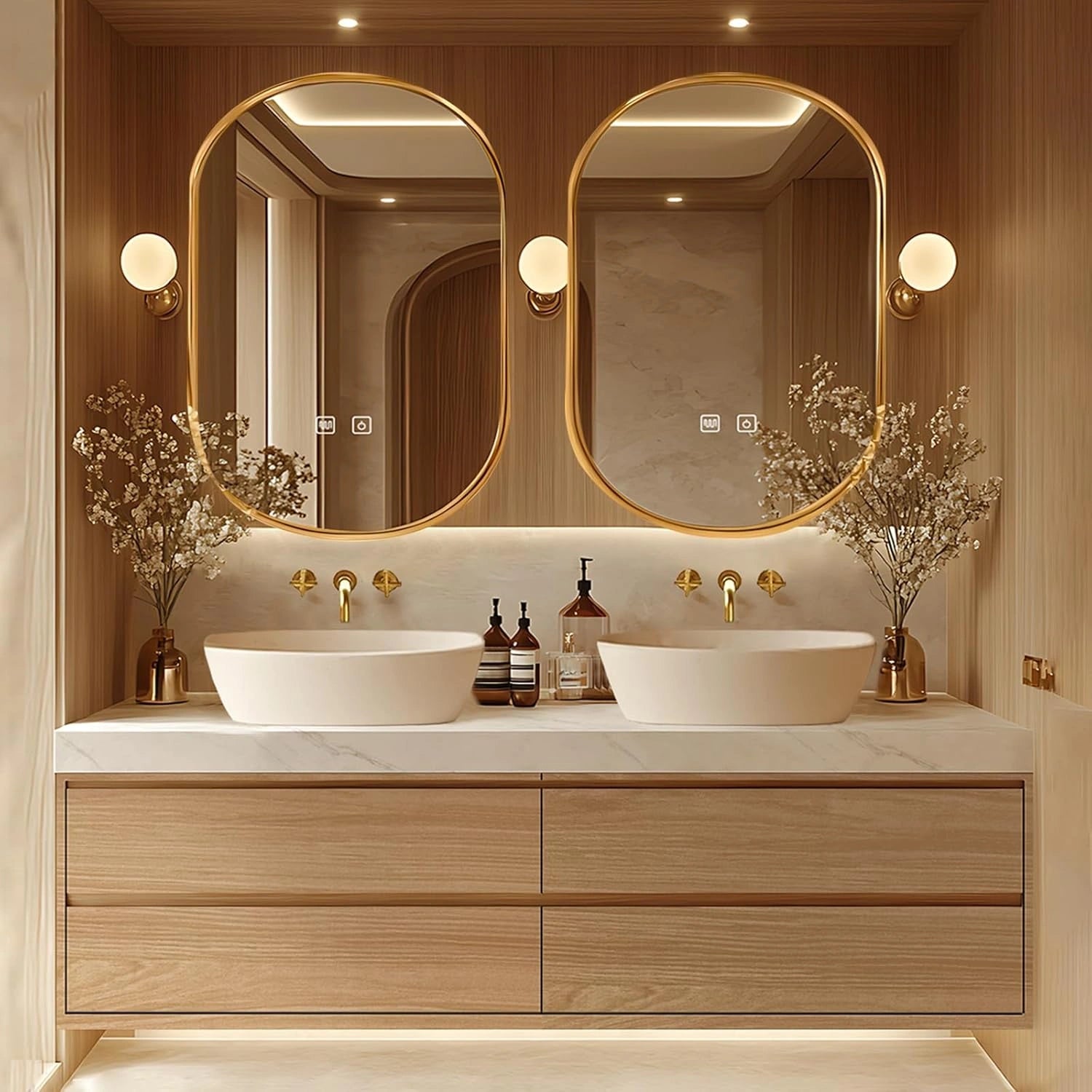 60” - 96” Floating Bathroom Vanity Includes Irregular Mirrors with Double Sinks