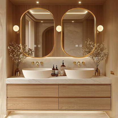 60” - 96” Floating Bathroom Vanity Includes Irregular Mirrors with Double Sinks