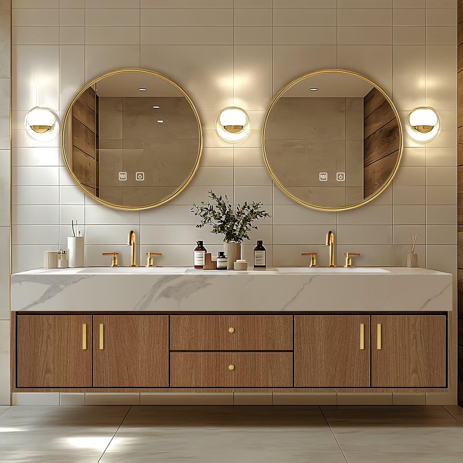 60” - 96” Modern Bathroom Vanity Includes Natural Wood Texture Cabinets