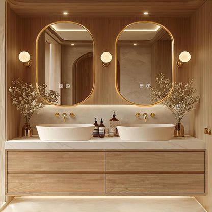 60” - 96” Floating Bathroom Vanity Includes Irregular Mirrors with Double Sinks