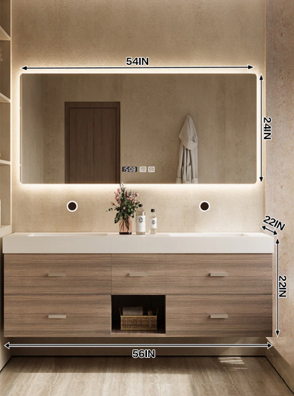 56"- 78" Floating Modern Bathroom Vanity with Double Sinks and LED Smart Defog Mirror