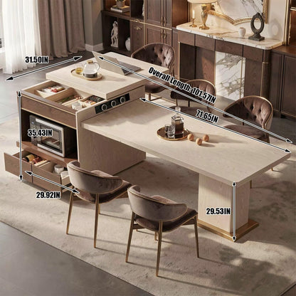 86"-102"Modern Wood Kitchen Island Combo with Lift Top, Built-in Outlets & Microwave Cabinet