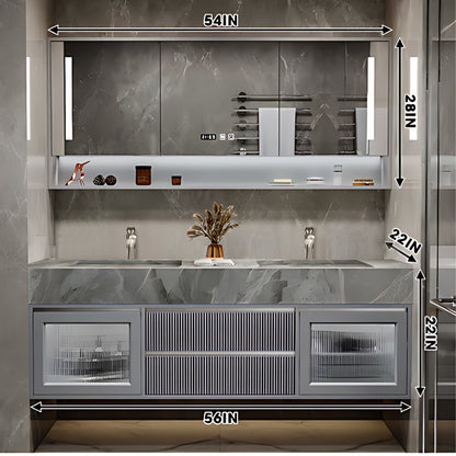 SALE 36" Floating Grey Bathroom Vanity Set with Ceramic Basin and Smart Mirror Cabinet