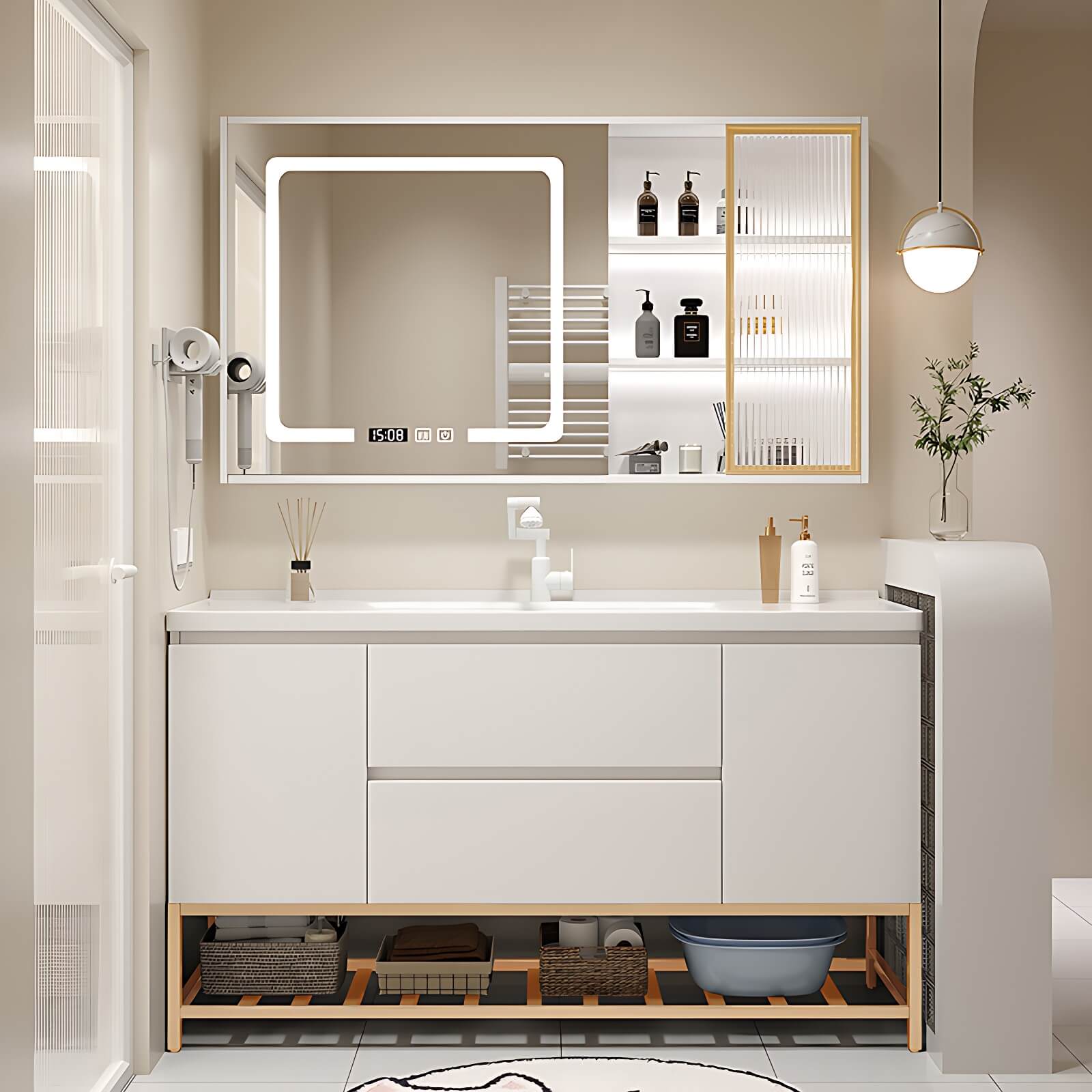 36"- 48" Bathroom Vanity with Sink Led Intelligent Lighting Mirror with Defogging Function