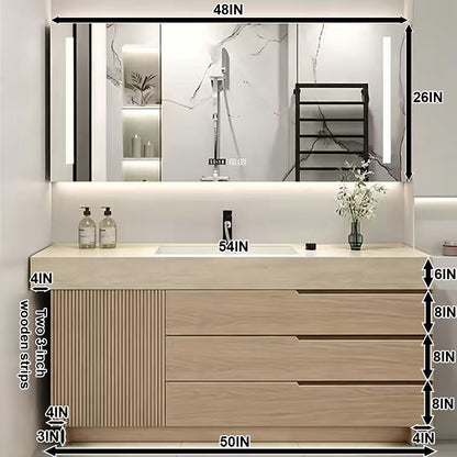 36"- 72" Single Basin Wall Mounted Bathroom Vanity Set with LED Defogging Mirror Cabinet