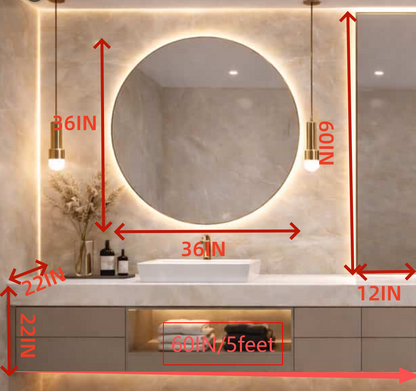 60” - 78” Art Simple Bathroom Vanity with Hidden Handle & Round Mirror