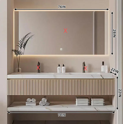 52"- 78" Floating Bathroom Vanity Set with Double Sink And LED Light Mirror