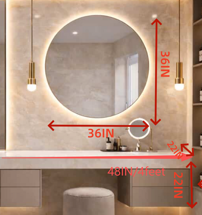 60” - 78” Art Simple Bathroom Vanity with Hidden Handle & Round Mirror
