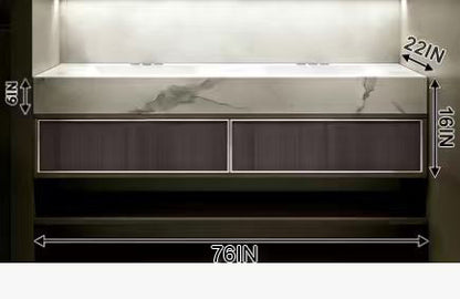 36"- 52" Floating Single Bathroom Vanity Set with Ceramic Basin and LED Mirror