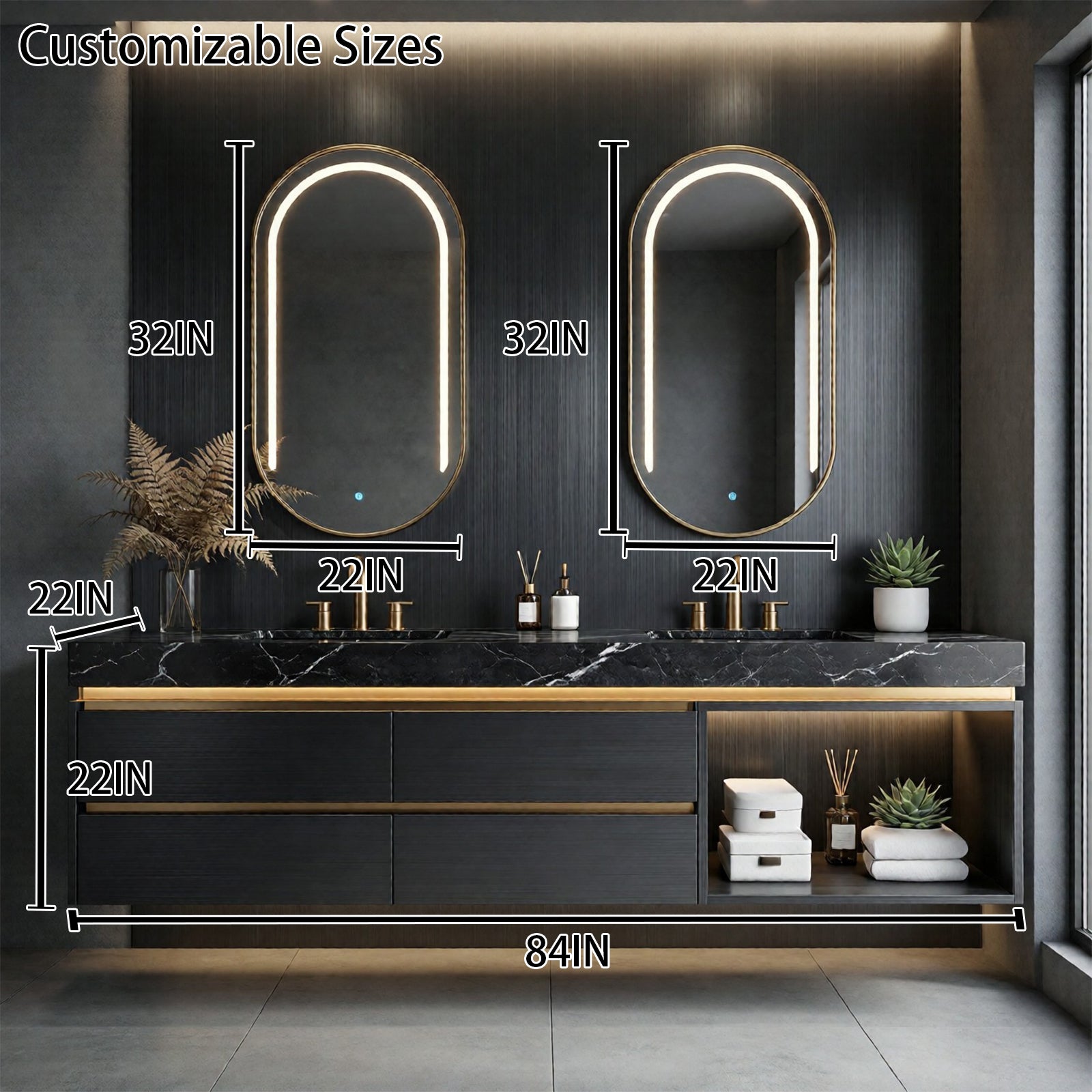 84'' Modern Bathroom Vanity with Double Sinks Includes Open Storage
