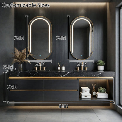 84'' Modern Bathroom Vanity with Double Sinks Includes Open Storage