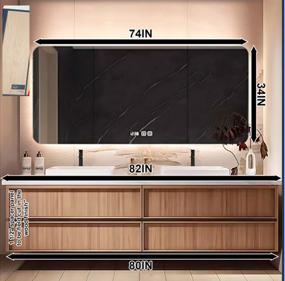 56"- 78" Floating Double Ceramic Sink With Led Lighting Smart Mirror