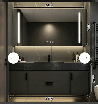 36"- 68" Single Sink Floating Black Bathroom Vanity Set with Smart LED Mirror Cabinet