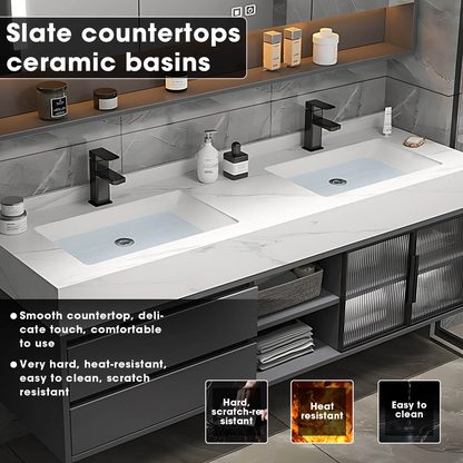 36"- 78" Floating Vanity Set for Bathroom with Smart LED Mirror and Sink