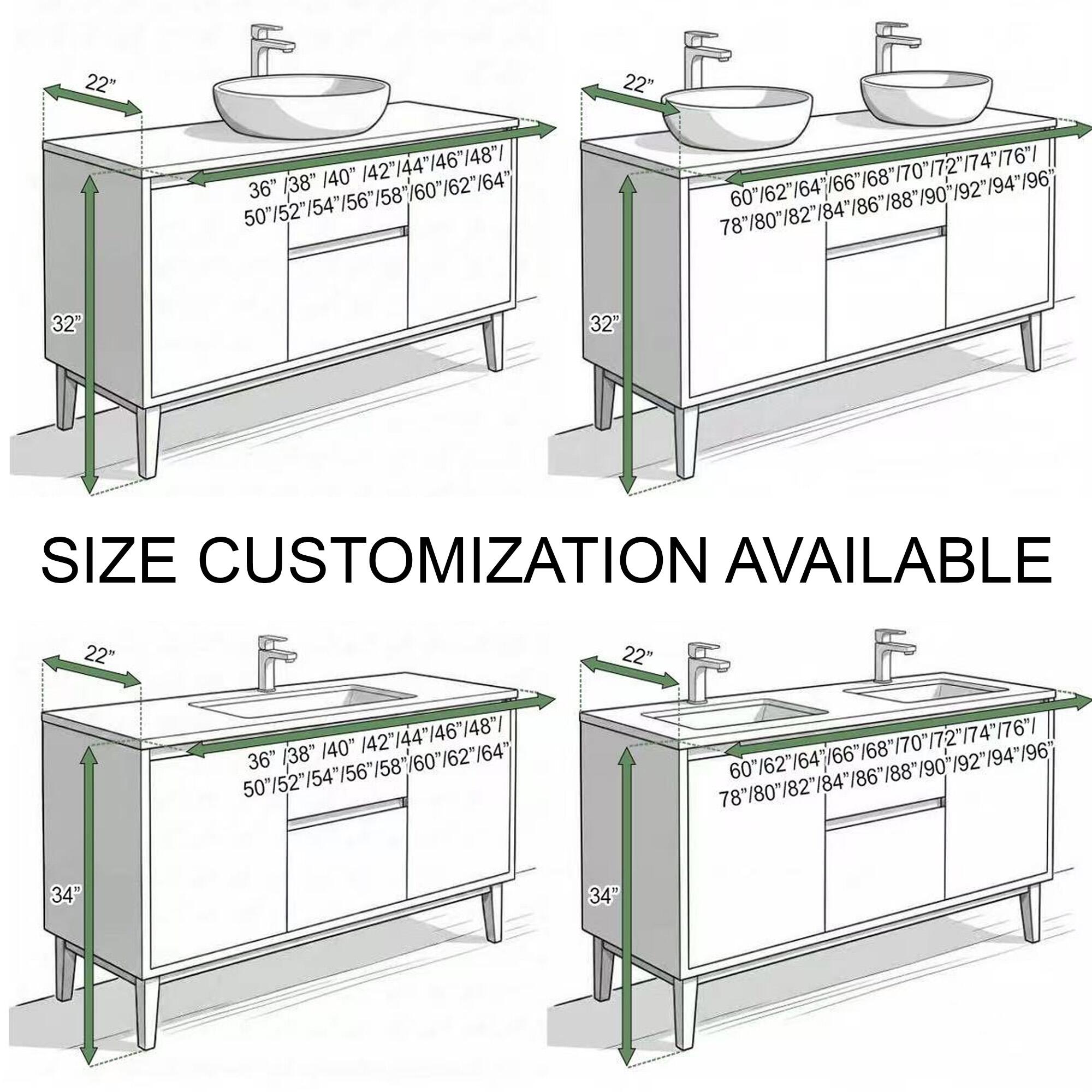 60‘’-96‘’ Bathroom Vanity with Double Sinks Includes 6 Spacious Drawers