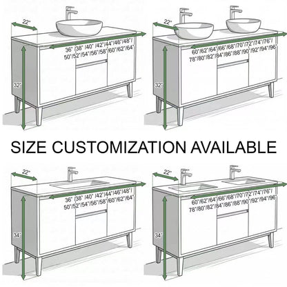 60‘’-96‘’ Bathroom Vanity with Double Sinks Includes 6 Spacious Drawers