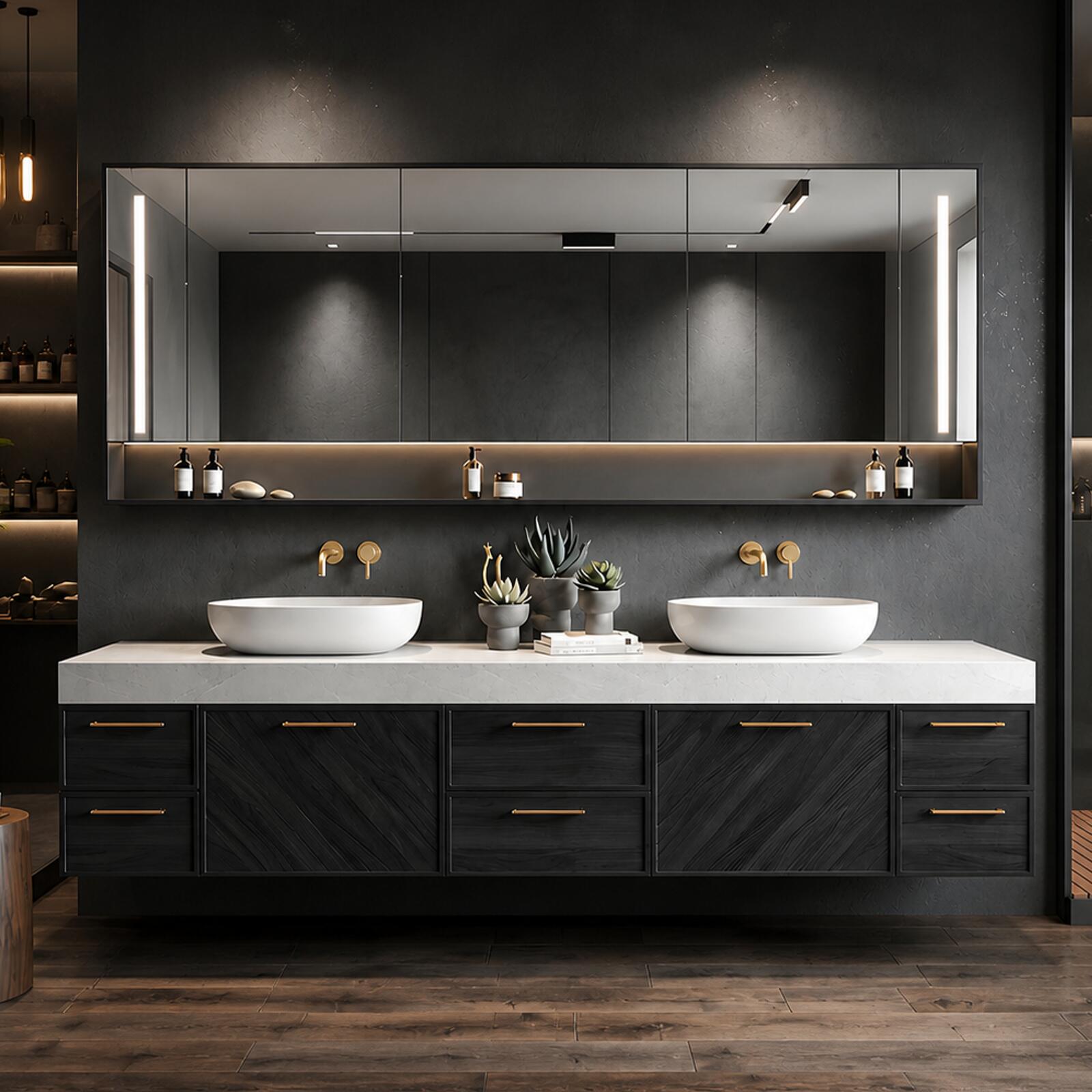 60‘’-96‘’ Bathroom Vanity with Double Sinks Includes 6 Spacious Drawers