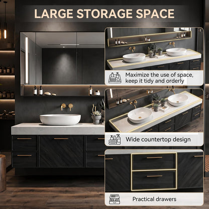 60‘’-96‘’ Bathroom Vanity with Double Sinks Includes 6 Spacious Drawers