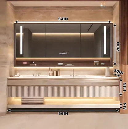 56"- 78" Solid Wood Double Sink Batrhroom Vanity with Rectangle Defogging Mirror