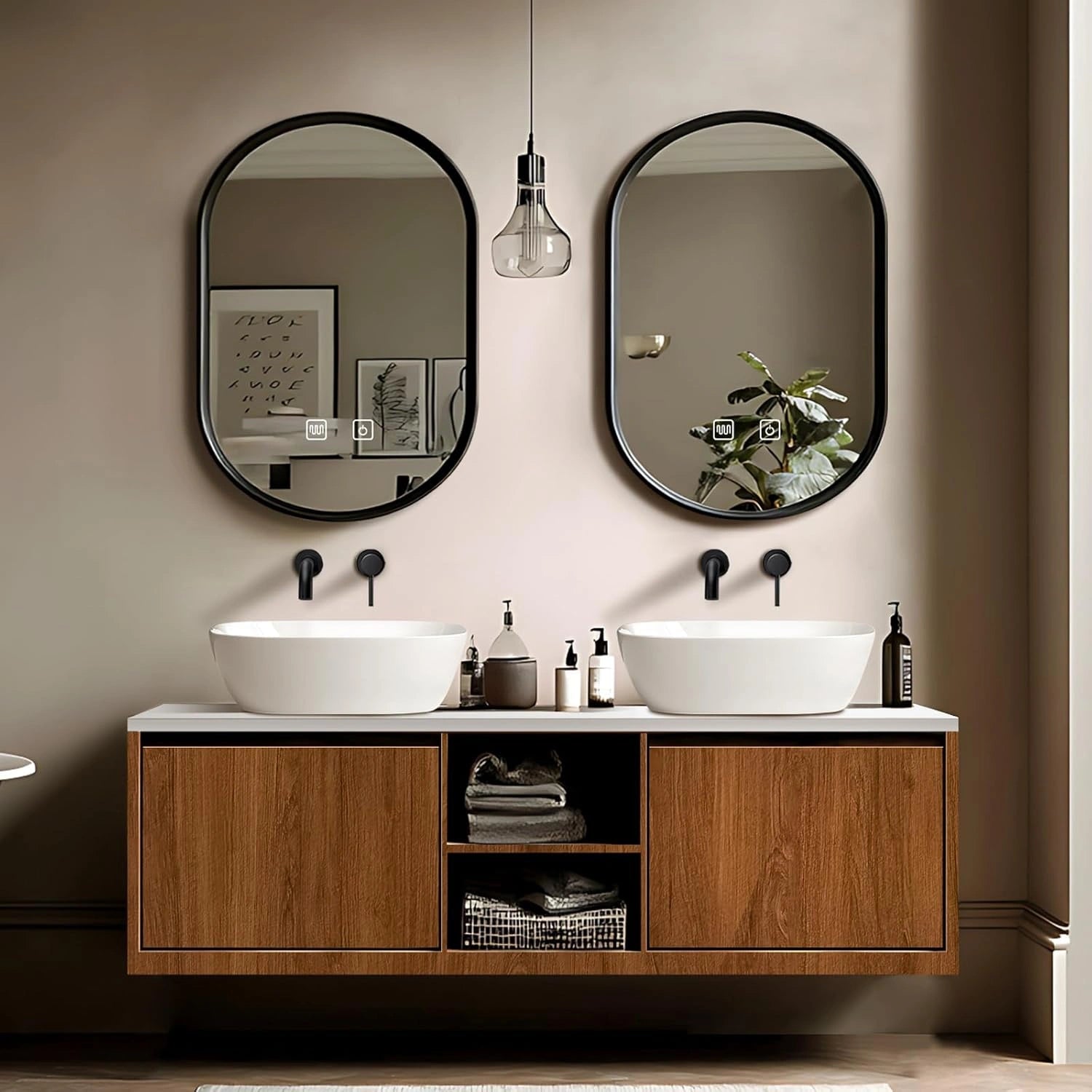 60” - 78” Wood Grain Bathroom Vanity with Open Storage Space