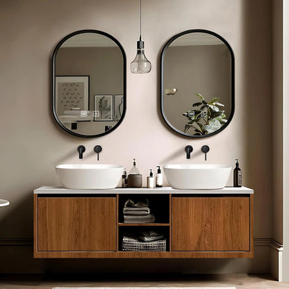 60” - 78” Wood Grain Bathroom Vanity with Open Storage Space