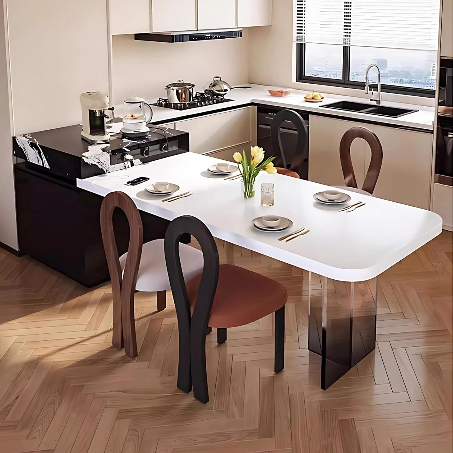 94" - 102" Kitchen Island Includes Design with Patterns & Ample Storage Space (No Chair)