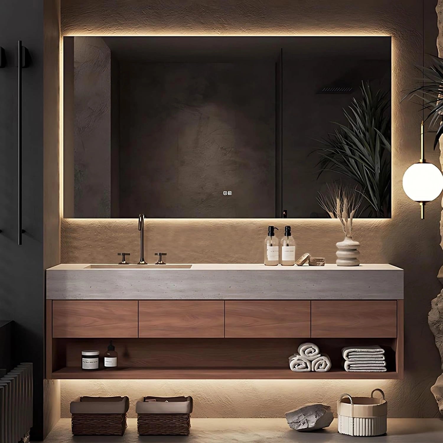 44” – 68” Simple Unique Bathroom Vanity with Rock Slab Integrated Slope Basin