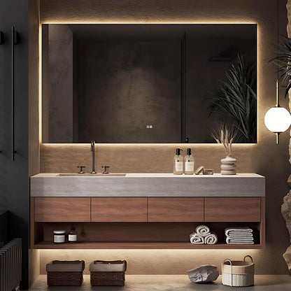44” – 68” Simple Unique Bathroom Vanity with Rock Slab Integrated Slope Basin