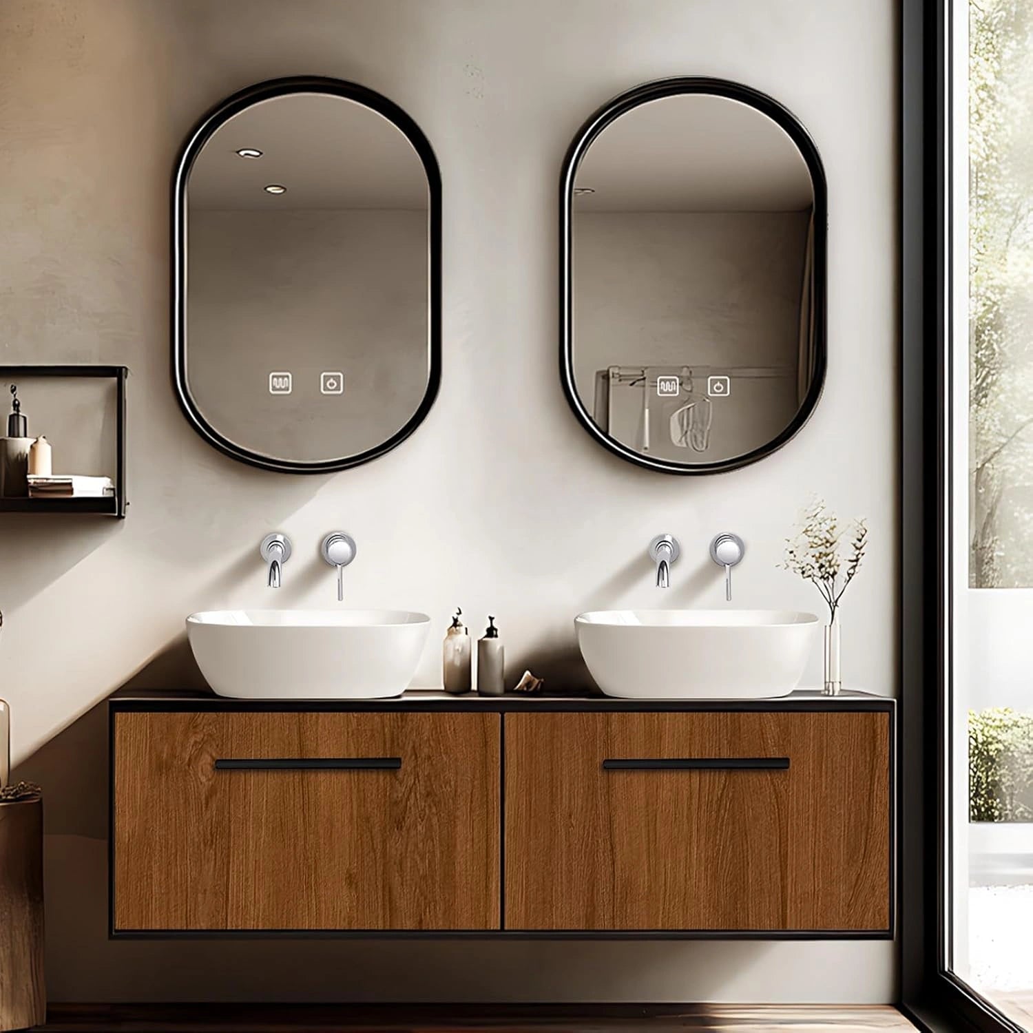 60”- 78” Unique Bathroom Vanity Includes Log Cabinet & Black Frame Mirror