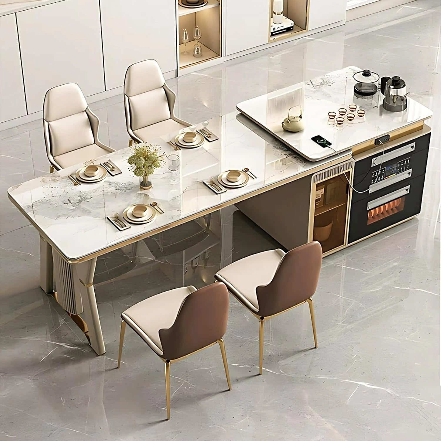 91” - 98” Beige Exquisite Kitchen Island Includes Unique Texture Design (No Chair)