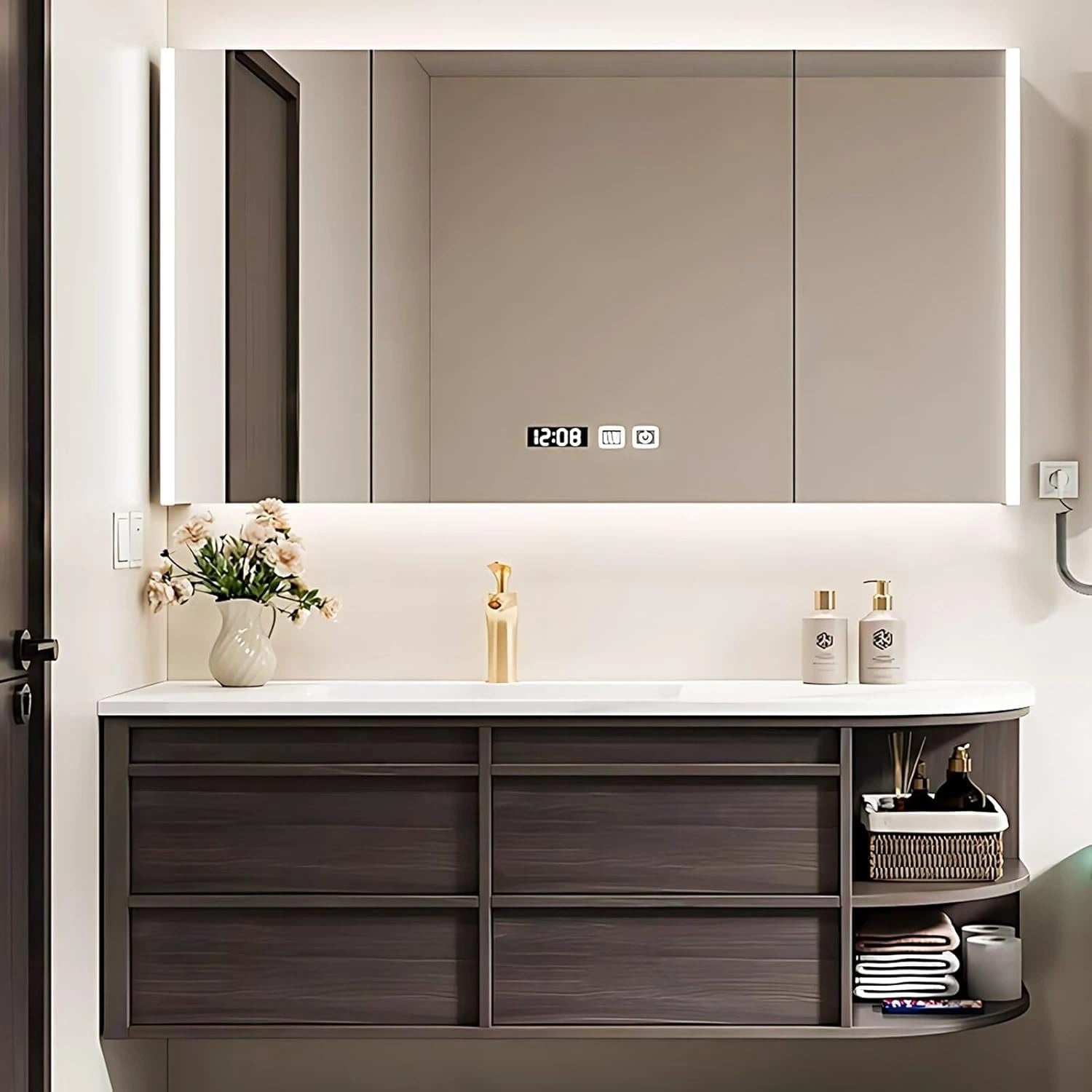 52” - 64” Simple Practical Bathroom Vanity  Includes Medieval Style & Grid Design