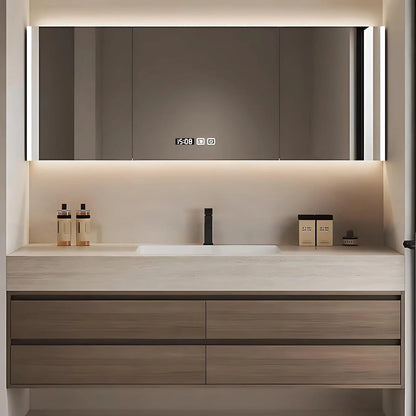 40” - 64” Modern Floating Bathroom Vanity Include Ceramic Basin & Defog Mirror Cabinet
