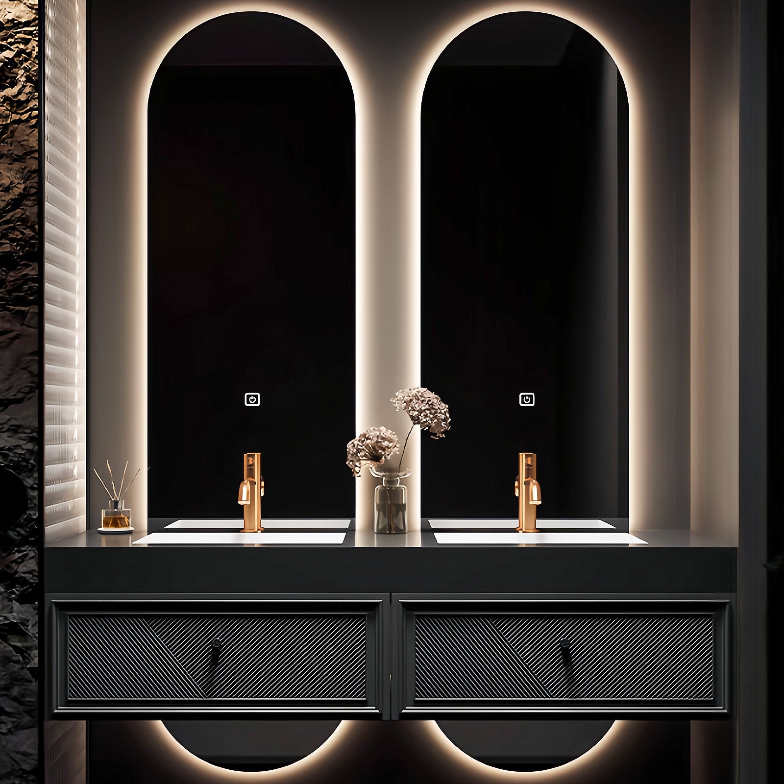 52''-78'' Vanity Set With Led Light Oval Mirror And Double Sink With Faucet