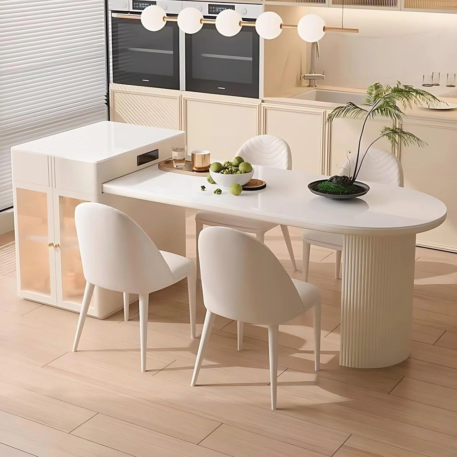 57” – 65” Luxury White Kitchen Island with Storage Includes Glass Door