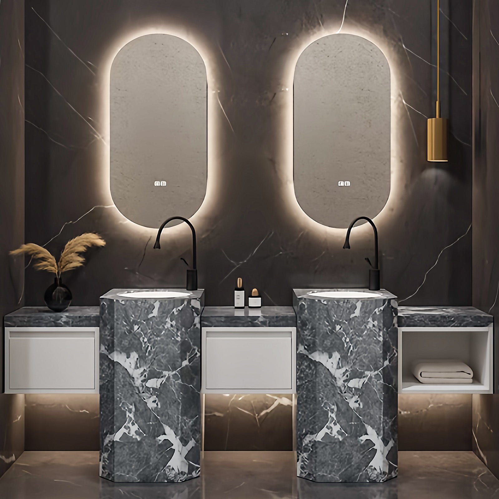 SALE(In-Stock Enjoy Fast Delivery)72" Bathroom Vanity With Oval Smart Mirror  and Double Sink