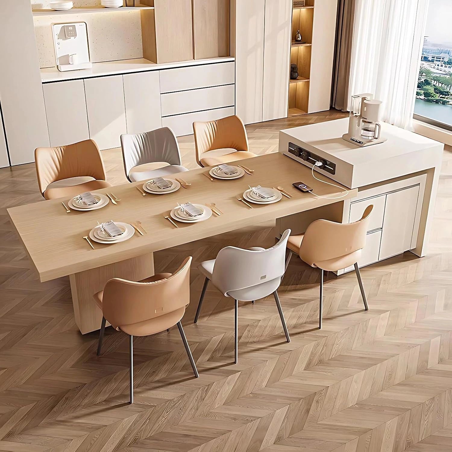 90” - 98” Solid Wood Simple Kitchen Island with Large Storage Capacity (No Chair)