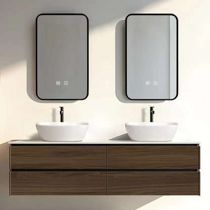 60” - 78” Dark Brown Bathroom Vanity with Four Large Drawers & Above Counter Sinks