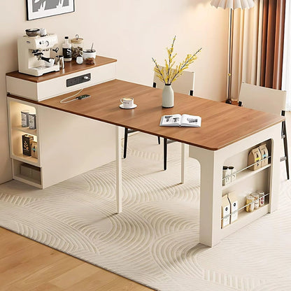 Simple Beige Kitchen Island Includes Embedded Socket for 2-6 Person (No Chair)