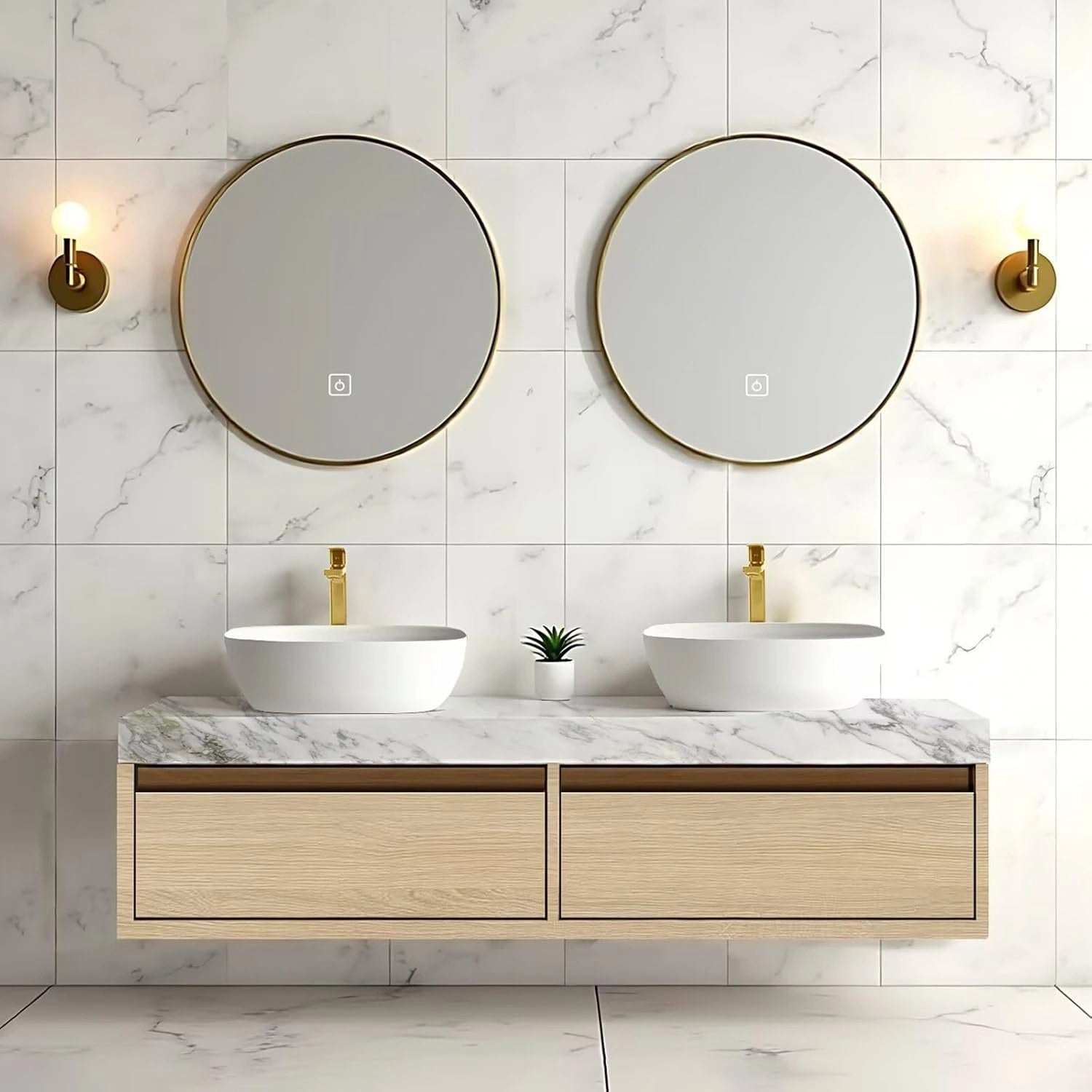 60” - 78” Modern Minimalist Bathroom Vanity Includes Log Style Cabinet