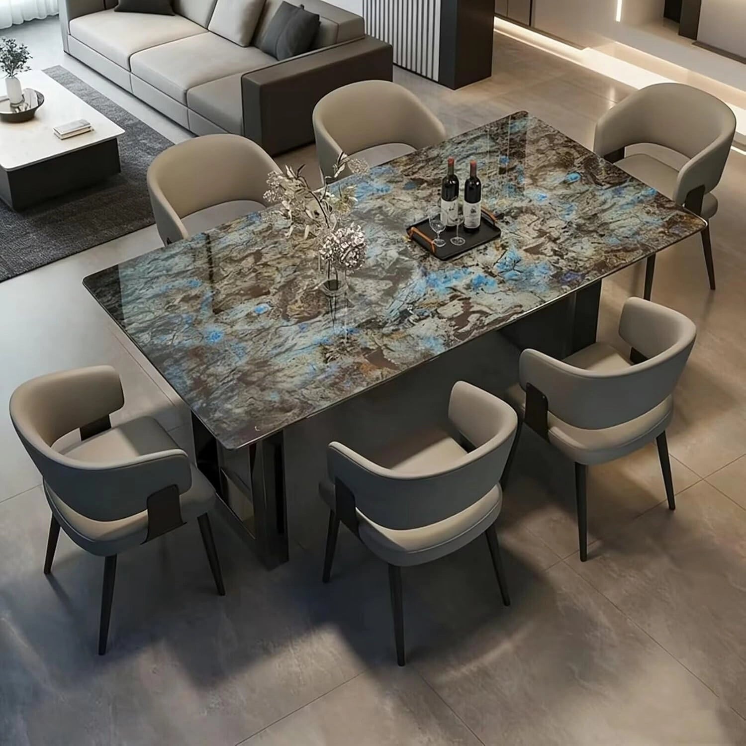 55” - 79” Unique Dinner Table with Luxury Artistic Tabletop (No Chair)