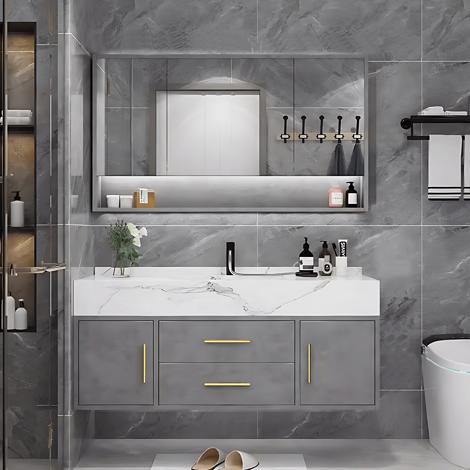 36"- 48" Bathroom Vanity with Sink, Cabinet and Mirror