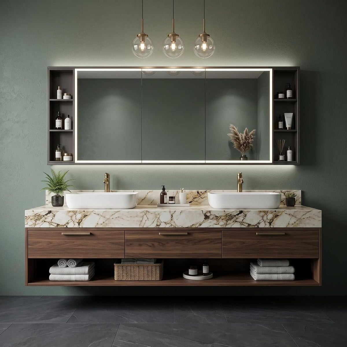 52''-110'' Modern Floating Bathroom Vanity with Double Sink Includes Wood Drawer Storage