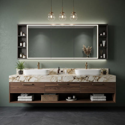 52''-110'' Modern Floating Bathroom Vanity with Double Sink Includes Wood Drawer Storage