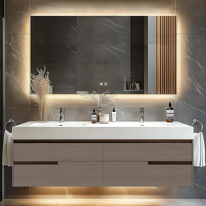 60” - 78” Modern Simple Bathroom Vanity Includes Square Mirror & Hidden Handle