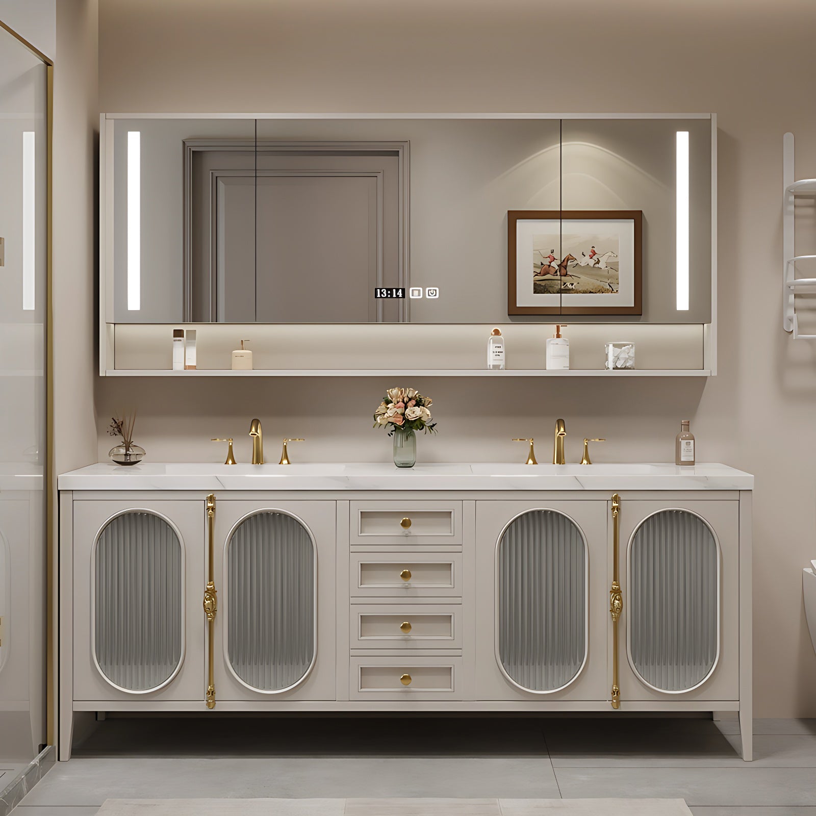 36"- 78" Freestanding Vanity Set for Bathroom with Large Storage Mirror Cabinet and Sink