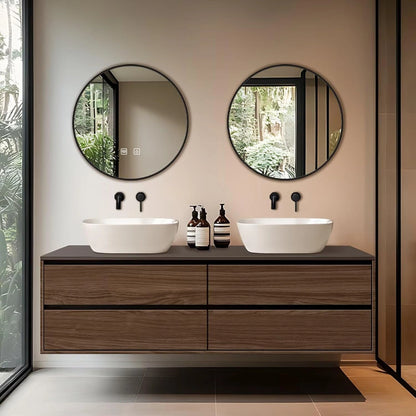 60” - 78” Minimalist Floating Bathroom Vanity Includes Round Mirror
